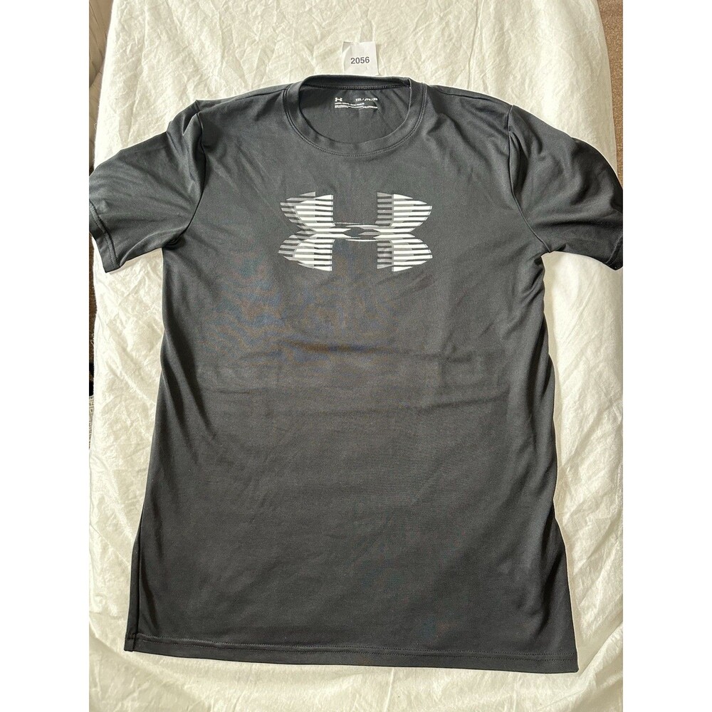 Under Armour HeatGear Boys XL Black Loose Fit Crew Neck Short Sleeve Logo Tee